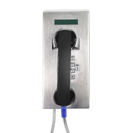 Telefones fixados na parede do serviço de banco com o monofone blindado do cabo e do material do ABS