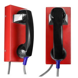 Telefone análogo vermelho seguro da parede do auto seletor com o monofone preto da prova do vândalo